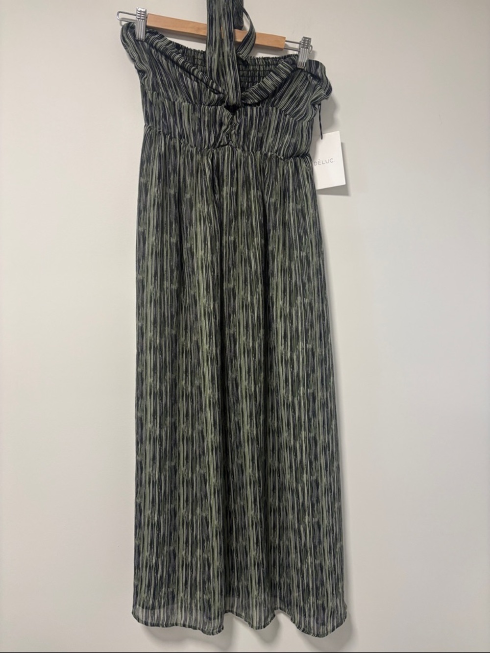 Deluc Olive Green and Black Strapless Maxi Dress